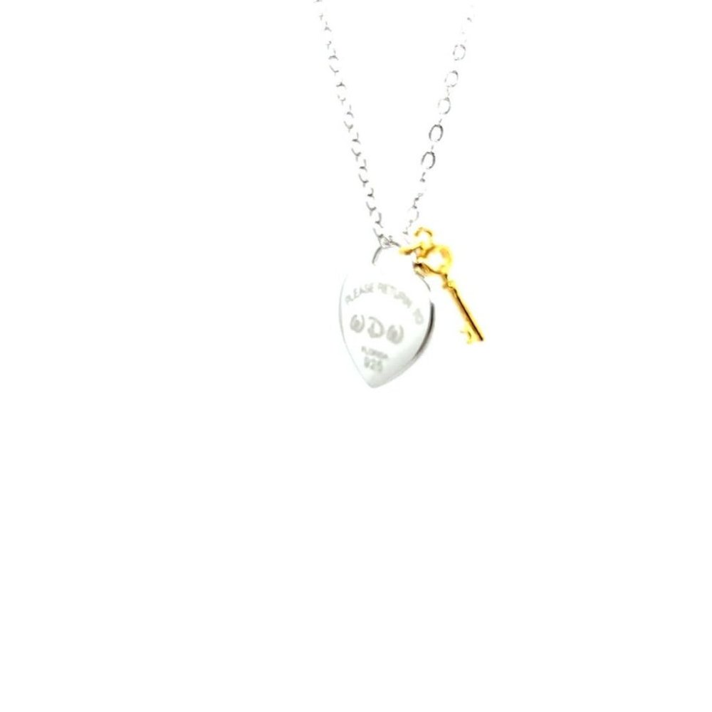 Inspired theme park gold colored key sterling silver heart pendant